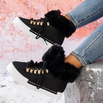 Fur Flats Women Ankle Snow Boots Casual Fashion Warm Cozy Walking Shoes  Winter New Brand Short Plush Boots 36 juoda