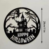 Happy Halloween Metal Wall Decor - Witches Dancing, Halloween Decorations, Wall Art, and Gift for Spooky Season šviesiai pilka spalva