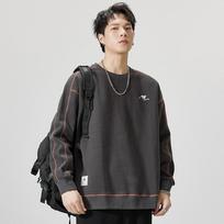 Trendy Brand American Crew Neck Sweater Men'S Loose Men'S Long-Sleeved Casual Velvet Top Men'S Clothes M tamsiai pilka spalva