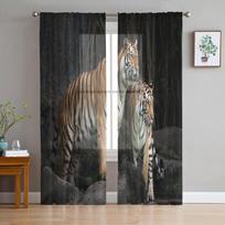 Wildlife Two Tigers Forest Chiffon Sheer Curtains for Living Room Bedroom Home Decoration Window Voile Tulle Curtain Drapes W135 x H114cm gray
