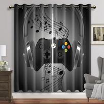 Cool Game Controller Pattern Curtains, Printed Decorative Curtains That Boys In E-Sports Rooms Like, Suitable For E-Sports Rooms W50xH140(CM)x2PCS&Rod pocket