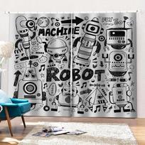 Cute Astronaut High Shading Curtain Machine Robot Pattern Children's Blackout Window Curtains for Living Room Drape Hot Selling W55 X H120cm X 2&HOOK