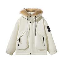 Winter New 90 White Duck Down Hong Kong Style Mid-length Hem Fur Collar Removable Warm and Cold-resistant Couple Model M