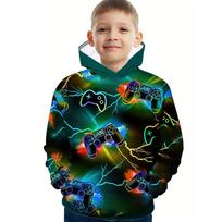 Colorful Gamepad 3D Print Boys Casual Long Sleeve Hoodies Boys Sweatshirt for Spring Fall Children's Hoodie Tops Outdoor Hoodies 100 black