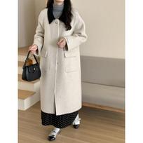 New Style Collar Contrasting Herringbone Pattern Double-sided Wool Coat Korean Style Doll Collar Loose Wool Coat for Women S beige