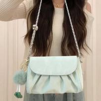 Fashion Women's Green Pleated Shoulder Bags Simple Ladies Chain Crossbody Bags All-Match Small Soft PU Leather Cloud Handbags