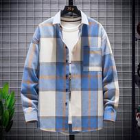 Plaid Shirt Men's Long Sleeve Hong Kong Style Loose Teen Fashion Shirt M