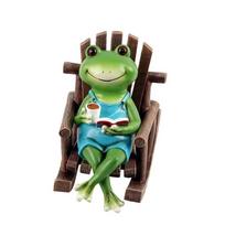 Cute Healing Small Decoration Cute Mini Frog Resin Figurine Rocking Chair Design with Book Coffee Home Bedroom Office Decoration šviesiai žalios spalvos