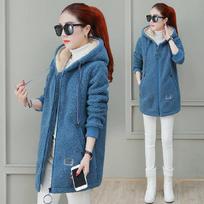 Imitation Lamb Fleece Jacket Women Plus Velvet Thickened Mid-length Autumn and Winter New Korean Version of The Loose Cardigan Top Women XXXL mėlyna
