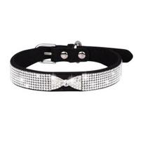 Pet Dog Collar Faux Crystal Bow-knot Design Dress-up Adjustable Inlaid Rhinestone Pet Dog juoda