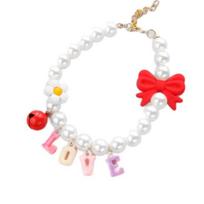 Pet Necklace Bowknot Decor Luxury Vibrant Color Medium Dog Cat Fade-resistant Necklace with Pendant raudona
