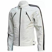 Stylish Genuine Lambskin Leather Black Stripes White Men s Jacket Biker Handmade XS balta