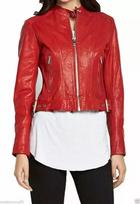 Women's Stylish Red Handmade Short Biker Leather Jacket Genuine Lambskin Leather XS raudona