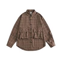 Shirt Men's Hong Kong Style Plaid Casual Korean Style Trendy All-Matching and Handsome Super Popular Men's Shirt Baggy Coat M chaki