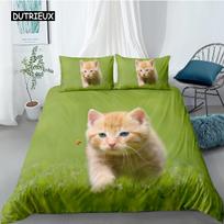 Cat Duvet Cover Set Pet Cats Pattern Bedding Set Cute Kitten Chase for Kids Girl Microfiber Twin Queen King Size Comforter Cover EU single(135x200cm) beige