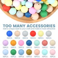 200 Pcs Silicone Beads Round Silicone Beads Bulk 20 Colors Silicone Loose Beads Soft Silicone Bead Set 15mm Round Beads Set Cute