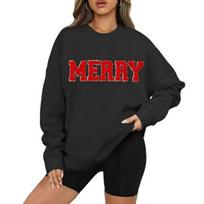 Woemn Sweatshirt O Neck Mid Length Loose Monogram Pattern Top Elastic Cuffs S juoda