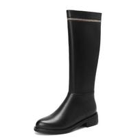 Krazing Pot Cow Leather Autumn Winter Shoes Thick Med Heels Big Size 45 Size 44 zipper decoration Women Keep Warm Knee Boots 34 juoda