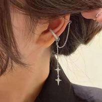 2025 Sweet non-wear cuff ear clip Shiny silver crystal fringe Reinstone Star fake cartilage piercing cool ear clip brown