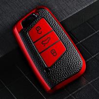 For VW Volkswagen Golf 7 MK7 Tiguan MK2 for Ateca Leon FR Ibiza Skoda Octavia Kodiaq TPU Leather Car Key Case Cover Shell raudona