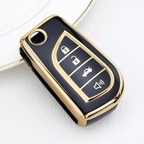 4 mygtukų TPU raktų pakabuko dangtelis Toyota Fortuner Tundra Camry RAV4 Highlander Corolla išmaniojo rakto išlankstomo rakto dėklo apsauga juoda