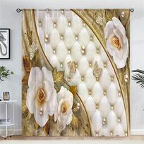 Auksinės povo spalvos poliesterio pluošto užuolaidos, kinų stiliaus, tinka miegamajam, biurui, virtuvei, svetainei, darbo kambariui, namams, 1x50W60H(CM)&Hook white