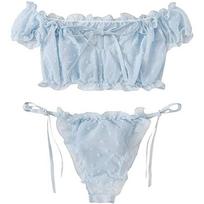 Women Girls Sweet Sexy Casual Short Sleeve Off Shoulder Lace Up Solid Color Two-Piece Suits Swimsuits Beachwear Bathing Suits S geltona