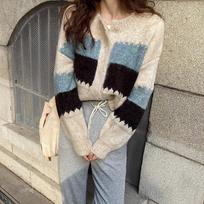 Sweater Cardigan Women's Fall Retro Hong Kong Flavor Loose Round Neck Gentle Knitted Jacket Tops Comfortable Versatile and Fashionable One Size smėlis