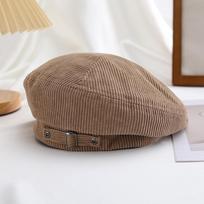 Corduroy Autumn and Winter Korean Beret Women's Spring Tide Casual Wild Bud Hat British Retro Fashionable Painter Hat One Size chaki