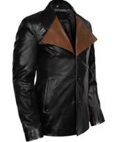 New 100%Real Blazer Men Leather Handmade Stylish Black Lambskin Formal Business S juoda