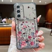 Madingas gėlių rašto smūgiams atsparus skaidrus silikoninis dėklas Samsung S24 FE S23 Ultra S22 A16 A15 A55 A35 A54 A14 kortelės laikikliui minkštas permatomas telefono dėklas Samsung S24 pilka