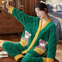 Pajamas Women's Autumn and Winter Coral Velvet Home Clothes Flannel Thickened Winter Large Plush Warm Suit M