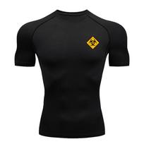 Men's Printed Short-sleeved T-shirt Quick-drying Sports Compression Shirt Bottoming Fitness Running Breathable Top Summer S-3XL S black