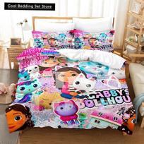 Gabbys Dollhouse Bedding Set Single Twin Full Queen King Size Bed Set Adult Kid Bedroom Duvet cover Sets 3D Anime Bed Sheet Set EU single(135x200cm) blue