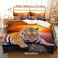 3pcs Vibrant Tiger Print Duvet Cover Set - Soft, Breathable, 3D Digital Print Bedding for All Seasons - Universal Fit, Hypoaller Set&Eu Twin 135x200cm