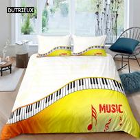 Piano Keys King Queen Duvet Cover 3D Cartoon Musical Notes Bedding Set for Kids Teens Adult Fashion Music Polyester Quilt Cover EU single(135x200cm)