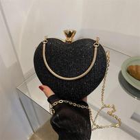Evening Clutch Bag Women Bag Shiny Handbag Heart Shape Clutches Bag Fashion Chain Shoulder Crossbody Bag Luxury Lady Purse ARI 16x4.5x15cm juoda