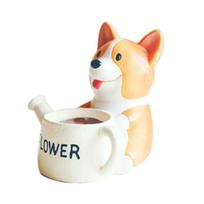 Resin Small Flower Pot Planter Corgi Garden Plants Succulents Bonsai Potted Flowers Desk Garden Accessories beige