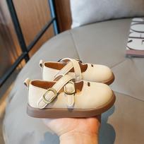 2024 New Versatile Boys Leather Shoes Brown Britain Style Retro Cross Kids Fashion Girls Casual Shoes Drop Shipping PU Simple 22 smėlis