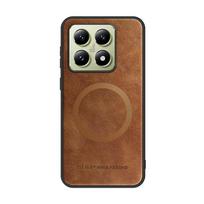 Prabangus odinis plonas Magsafe telefono dėklas, skirtas Xiaomi 14T Pro 13T Poco F6 X6 X5 Pro Redmi Note 13 Pro 12 11 Matinis smūgiams atsparus magnetinis buferio dangtelis Xiaomi Redmi Note 13 Pro 4G ruda