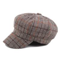 Beret Female Plaid Painter Hat Tide Cap Art Fan Versatile Japanese Plaid Octagonal Hat 58 left and right