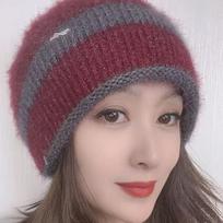 Milliner Winter New Knitted Fashion Contrasting Striped Bere Milliner Double-Layer Thickened Warm Comfortable Soft Hat