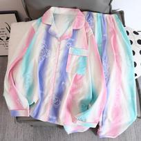 Homewear Flower Print V-neck Women's Pajamas Set Soft Two-piece Pajamas Set Sweet Casual Autumn New  Sleepwear M