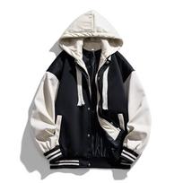 Men's Hong Kong Style Color Block Hooded Baseball Jacket - Trendy, Two-Piece, Plus Velvet Warmth, 2023 Model XXXL juoda