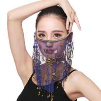 Performance Veil Gėlių blizgučiai Karoliukai Dekoras Permatomas nėriniai Pilvo šokis Tribal veido šydas Kvėpuojantis audinys Reguliuojamas dirželis Indijos šokių šydas karališkos mėlynos spalvos