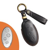 Retro Handmade Leather Key Cover for BYD Yuan 17 S7 juoda