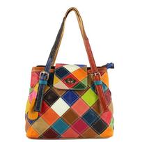 Women'S Bag Cowhide Portable Messenger Bag Style Splicing Genuine Leather Women'S Bag įvairiaspalvis