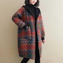 Žieminiai moteriški drabužiai su gobtuvu paminkštinta striukė Parka Fashion Plaid Vidutinio ilgio paltinė striukė Šilta laisva Laisvalaikis 2XL tamsiai raudona spalva