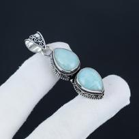 Natural Amazonite Gemstone Silver Pendant in 925 Sterling Silver - Handmade Pear Design, Everyday Wear Jewelry Birthday Gift 2.35" žalia