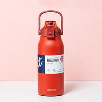 Didelės talpos termoso butelis su šiaudiniu nerūdijančio plieno terminio vandens buteliu šalto ir karšto termoso puodelio vakuuminės kolbos sporto salė 1700ml raudona
